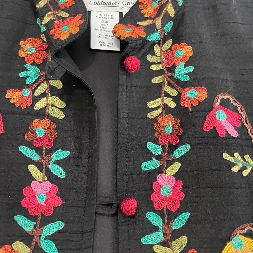 Vintage Embroidered and Embellished Silk Floral Jacket - Picture 5 of 9
